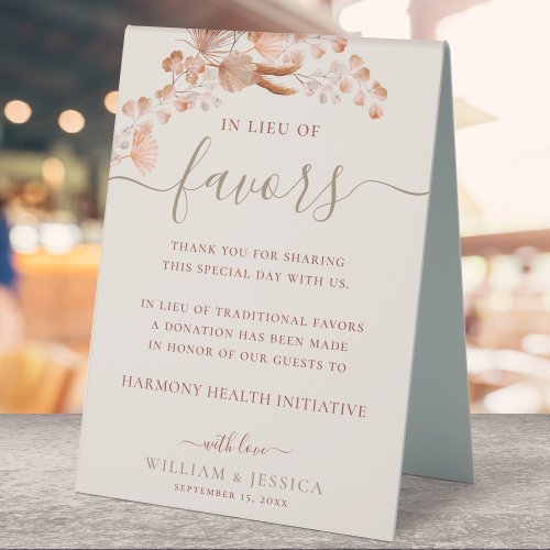 In Lieu of Favors Bohemian Wedding Donation Table Tent Sign