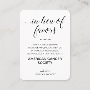 In Lieu Of Favors Charity Donate Black Wedding Place Card