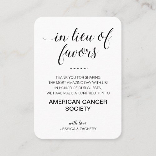 In Lieu Of Favors Charity Donate Black Wedding Place Card
