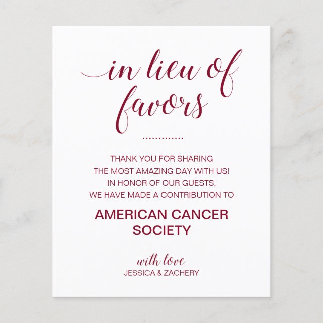 In Lieu Of Favors Charity Donate Burgundy Wedding (Front)