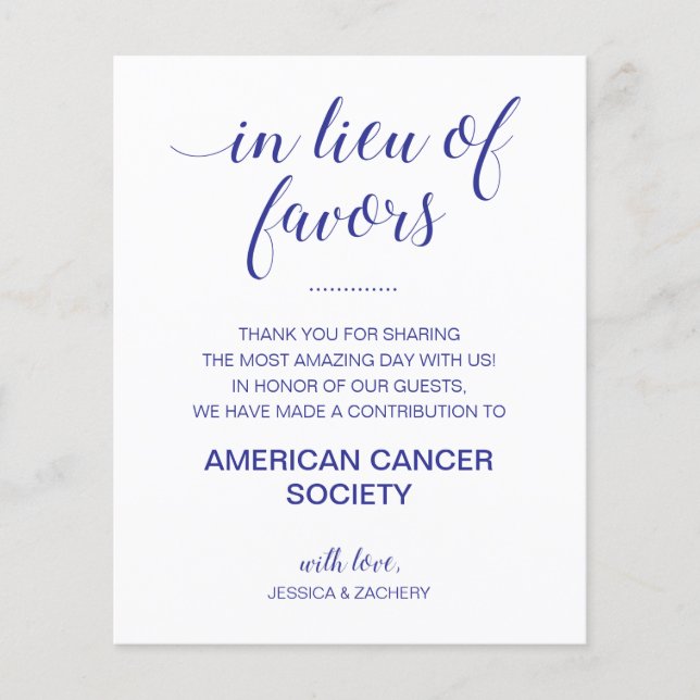 In Lieu Of Favors Charity Donate Navy Blue Wedding (Front)