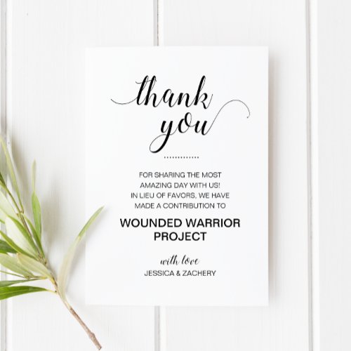 In Lieu Of Favors Charity Donate Thank You Wedding Place Card