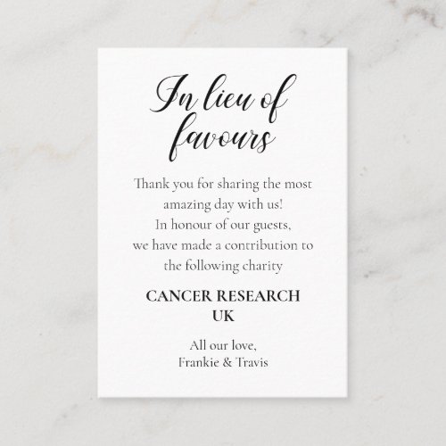 In Lieu Of Favors Charity Donation Wedding Place Card