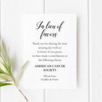 In Lieu Of Favors Charity Donation Wedding Place Card