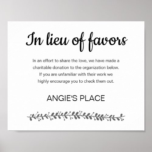 In Lieu Of Favors Charity Donation Wedding Poster