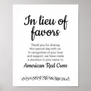 In Lieu Of Favors Charity Donation Wedding Sign