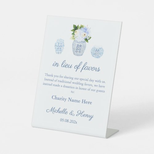 In Lieu Of Favors Chinoiserie Blue White Wedding Pedestal Sign