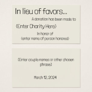 In lieu of favors donation card for wedding 