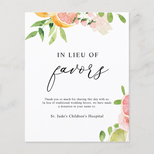 In Lieu of Favors Donation Sign (Front)