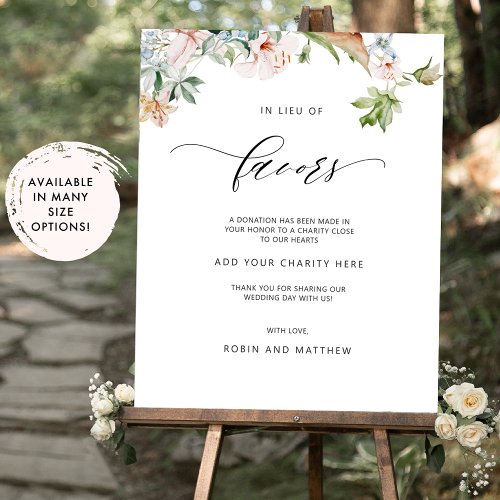 In Lieu of Favors Earthy Blooms Wedding Sign