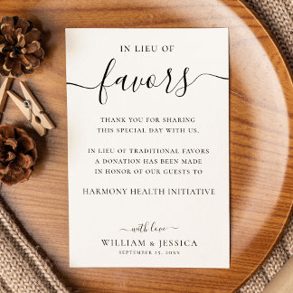 In Lieu of Favors Elegant Wedding Donation Card