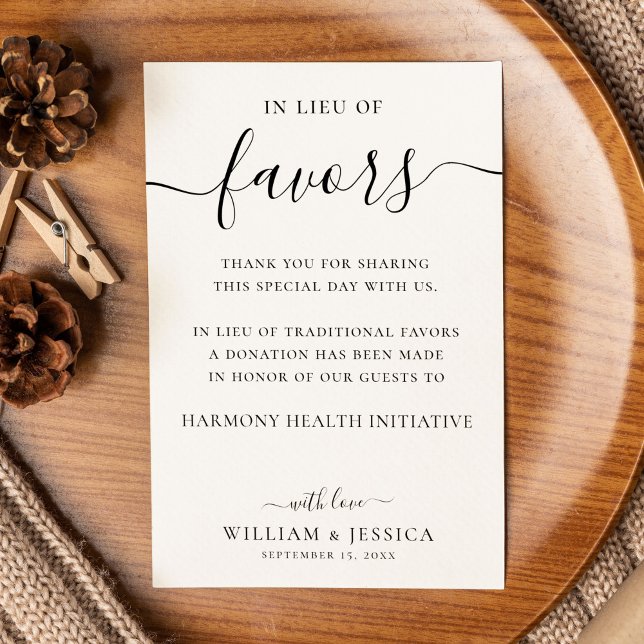In Lieu of Favors Elegant Wedding Donation Card (Creator Uploaded)