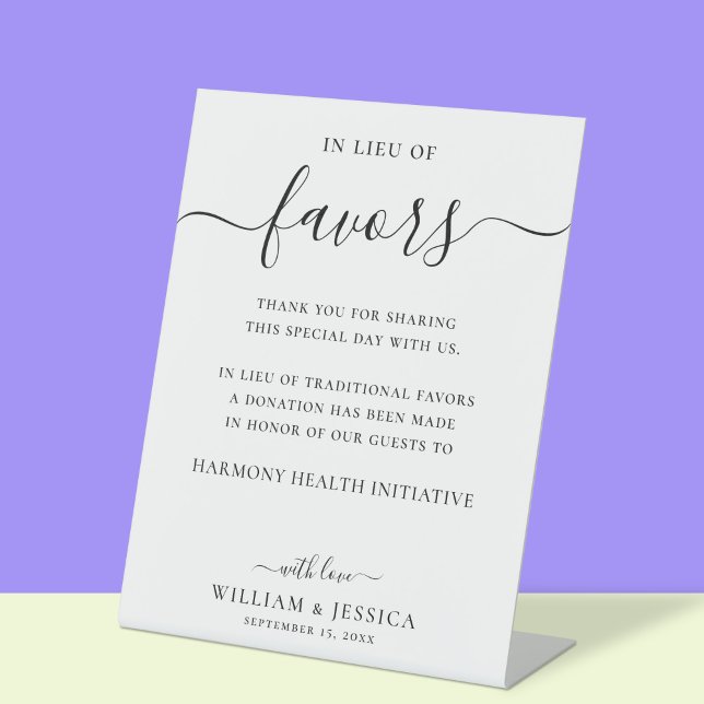 In Lieu of Favors Elegant Wedding Donation Pedestal Sign (Creator Uploaded)