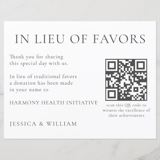 In Lieu of Favors For Wedding Charity With QR Code (Front)