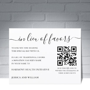 In Lieu of Favors For Wedding Charity With QR Code