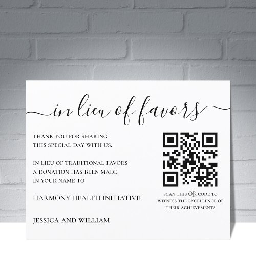 In Lieu of Favors For Wedding Charity With QR Code