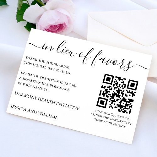 In Lieu of Favors For Wedding Charity With QR Code Card
