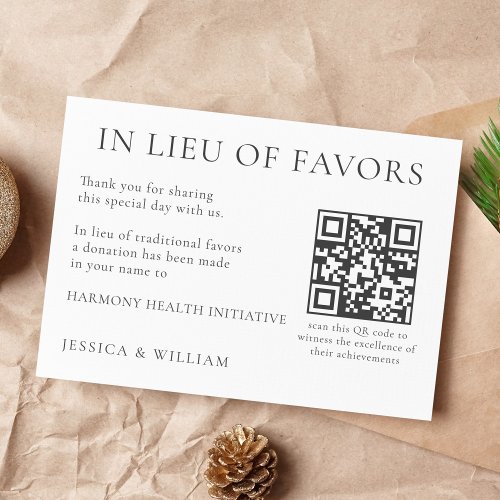 In Lieu of Favors For Wedding Charity With QR Code Enclosure Card