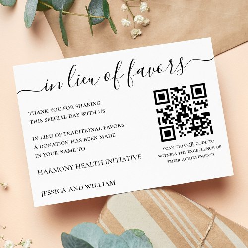 In Lieu of Favors For Wedding Charity With QR Code Enclosure Card