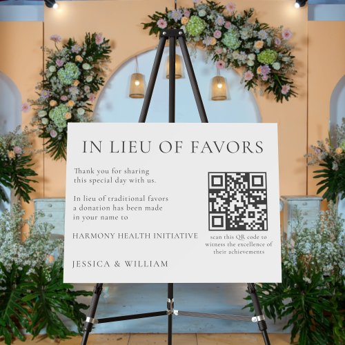 In Lieu of Favors For Wedding Charity With QR Code Foam Board