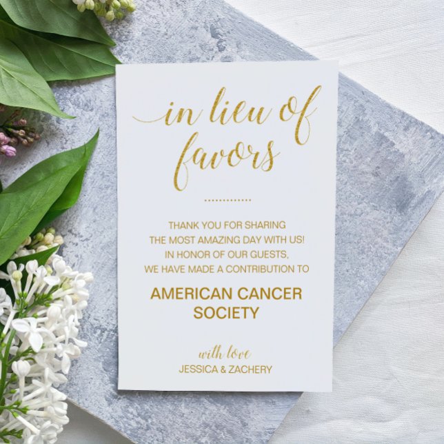 In Lieu Of Favors Gold Charity Donation Wedding Place Card (Creator Uploaded)