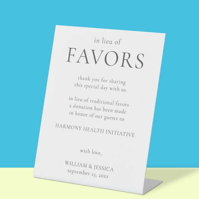 In Lieu of Favors Minimalist Wedding Donation Pedestal Sign (Creator Uploaded)