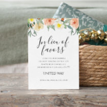 In Lieu Of Favors Peach Flowers Charity Wedding Place Card