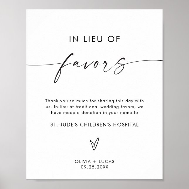 In Lieu of Favors Sign, Minimalist Wedding Sign (Front)
