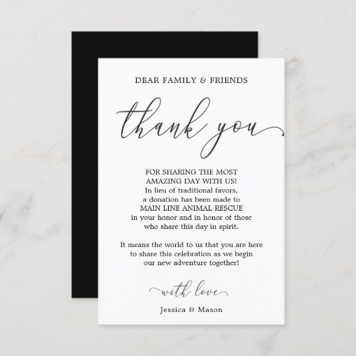 In Lieu of Favors Thank You Place Card | Zazzle