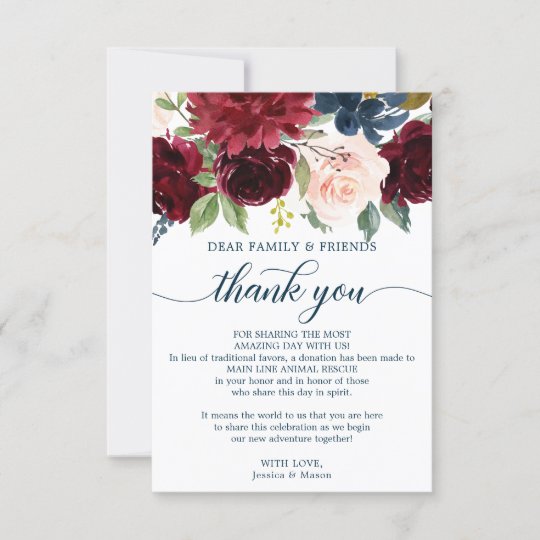 In Lieu of Favors Thank You Place Card | Zazzle.com