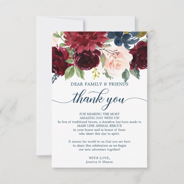 In Lieu of Favors Thank You Place Card (Front)