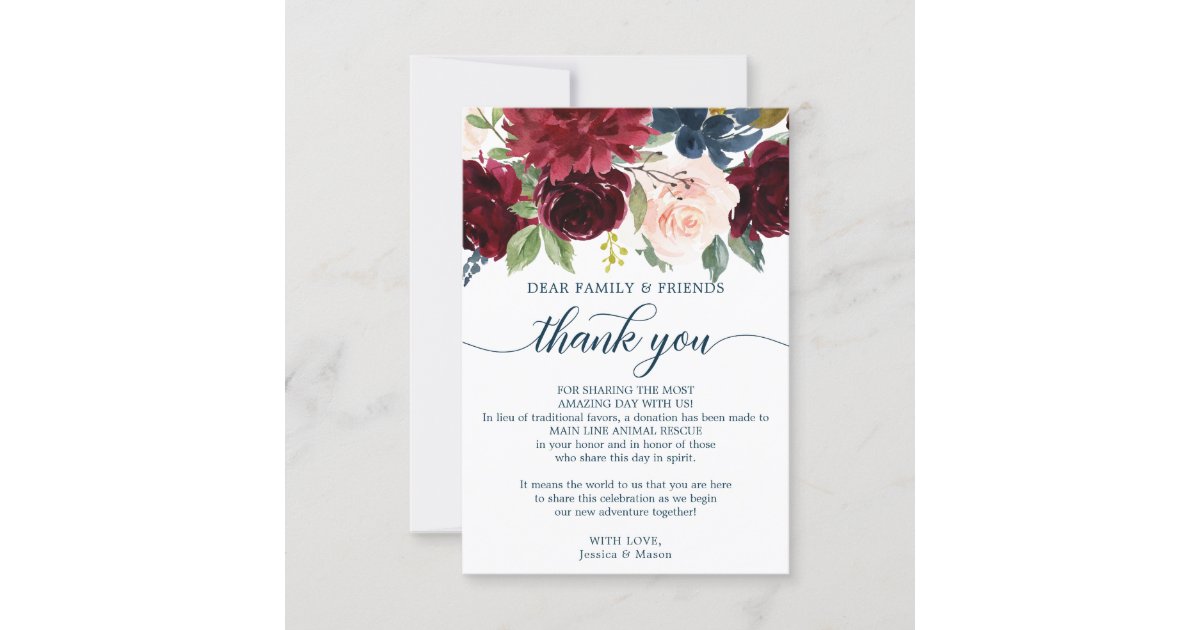 In Lieu of Favors Thank You Place Card | Zazzle