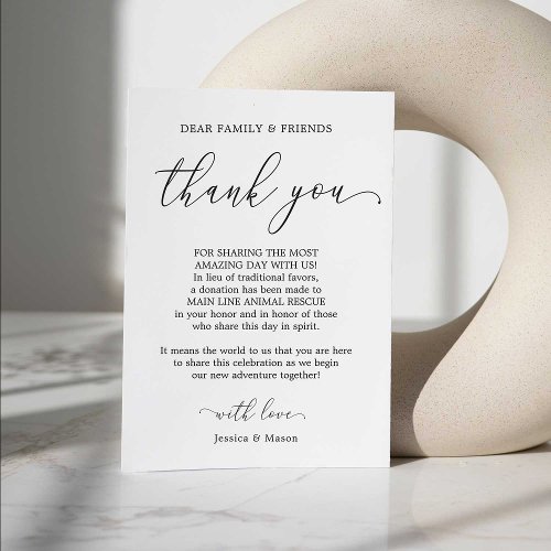 In Lieu of Favors Thank You Place Card