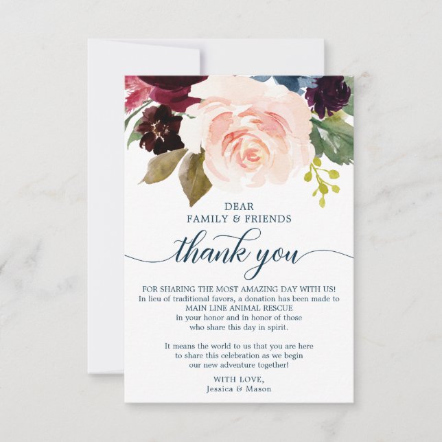 In Lieu of Favors Thank You Place Card (Front)