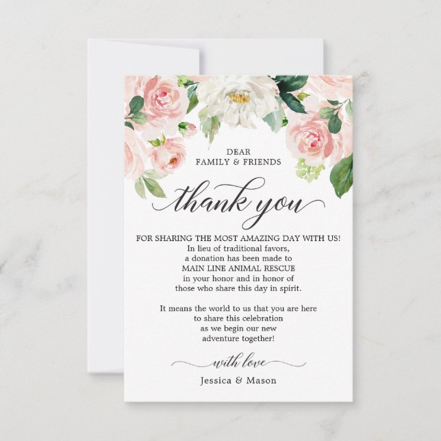 In Lieu of Favors Thank You Place Card Blush (Front)