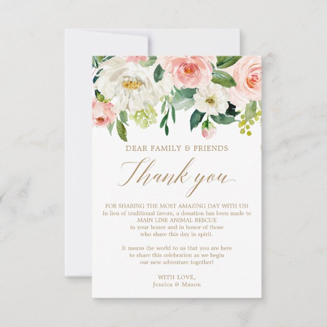 In Lieu of Favors Thank You Place Card Blush (Front)