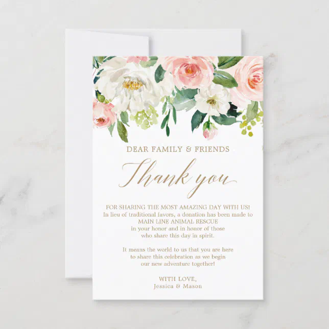 In Lieu of Favors Thank You Place Card Blush | Zazzle