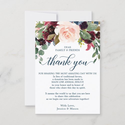 In Lieu of Favors Thank You Place Card Burgundy