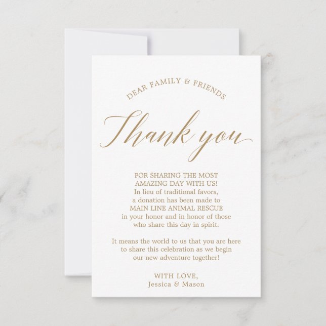 In Lieu of Favors Thank You Place Card Gold (Front)