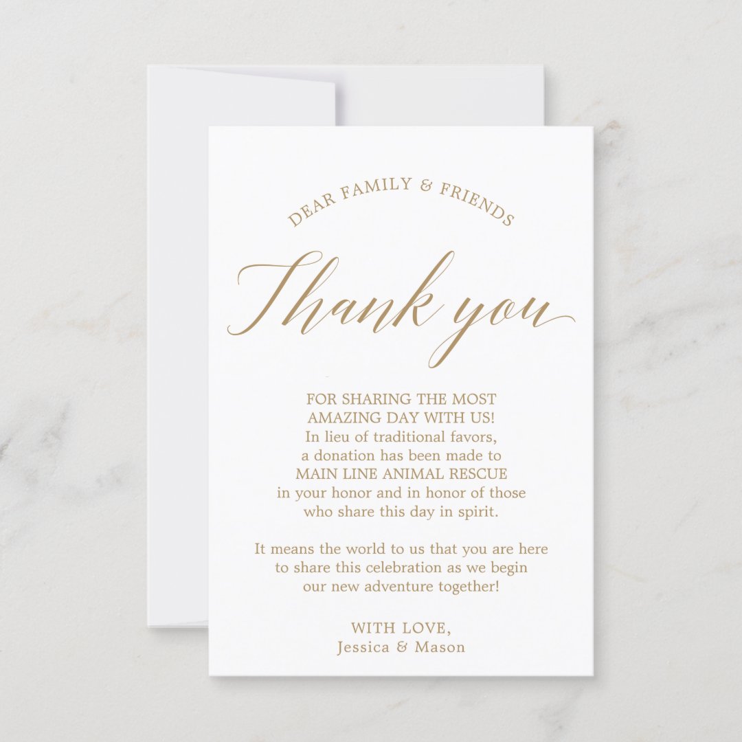 In Lieu of Favors Thank You Place Card Gold | Zazzle