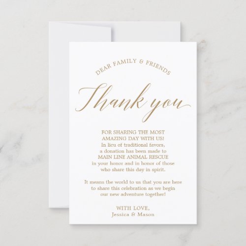 In Lieu of Favors Thank You Place Card Gold