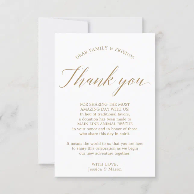 In Lieu Of Favors Thank You Place Card Gold 