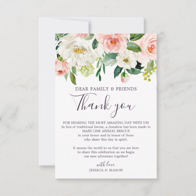 In Lieu of Favors Thank You Place Cards Blush (Front)