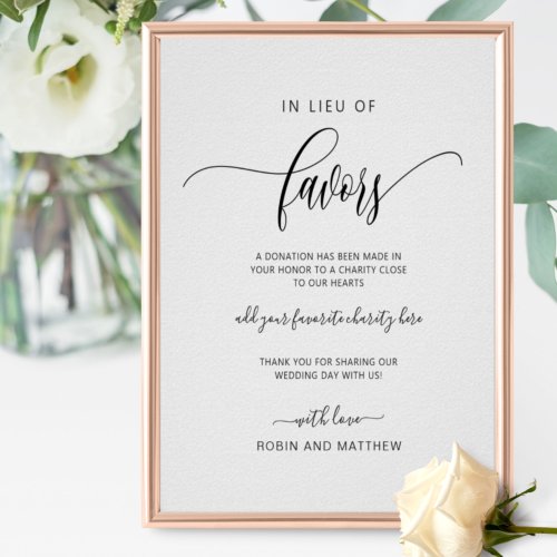 In Lieu of Favors Wedding Charity Favors Sign