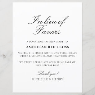 In Lieu of Favors Wedding Donation Sign