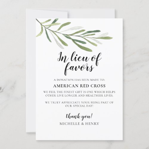 In Lieu of Favors Wedding Donation Sign Invitation