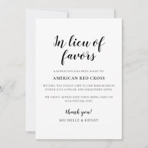 In Lieu of Favors Wedding Donation Sign Invitation