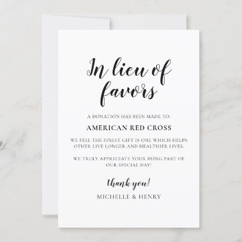 In Lieu of Favors Wedding Donation Sign Invitation