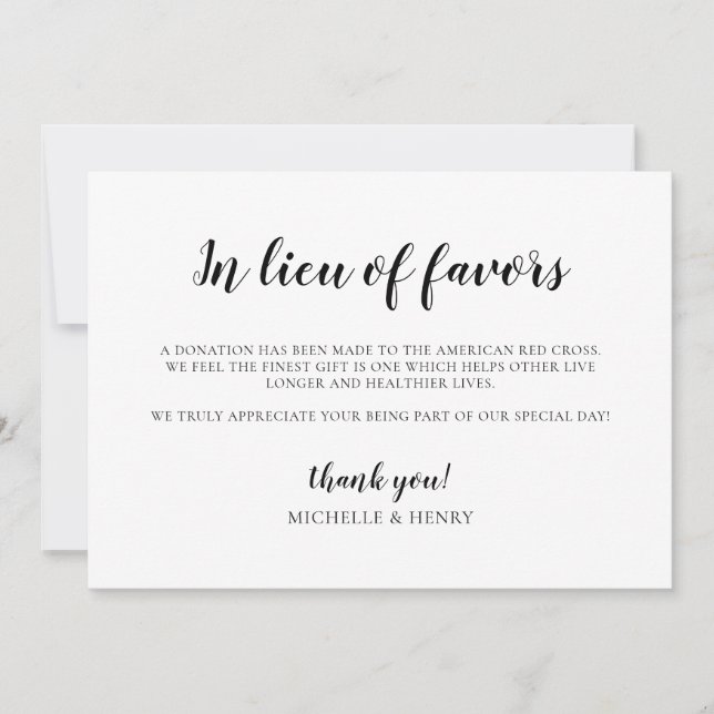 In Lieu of Favors Wedding Donation Sign Invitation (Front)