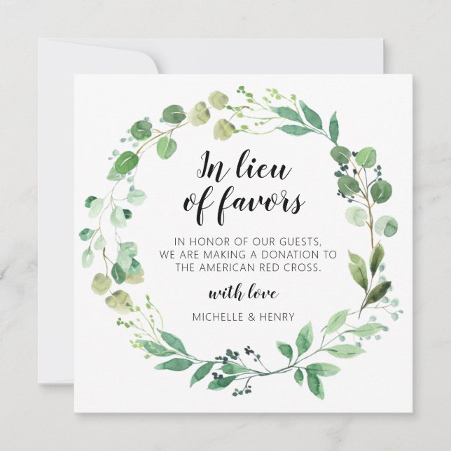 In Lieu of Favors Wedding Donation Sign Invitation (Front)
